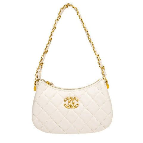 Chanel White Small Handbag With Chain Shiny Wrinkled Leather And Gold - Tone Metal - BEAUTY BAR