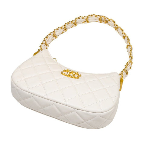 Chanel White Small Handbag With Chain Shiny Wrinkled Leather And Gold - Tone Metal - BEAUTY BAR