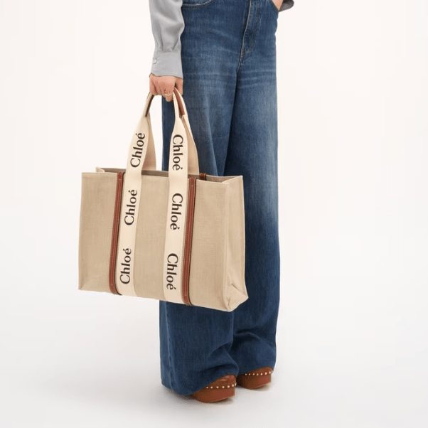 Chloé Large Woody Tote Bag in Linen 6