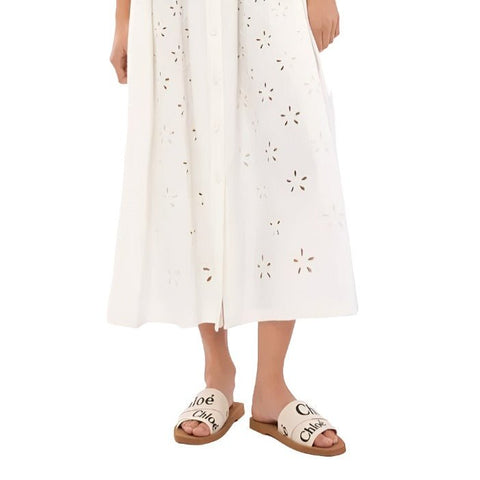 Chloe Off White Logo Print Canvas Woody Flat Slides - BEAUTY BAR