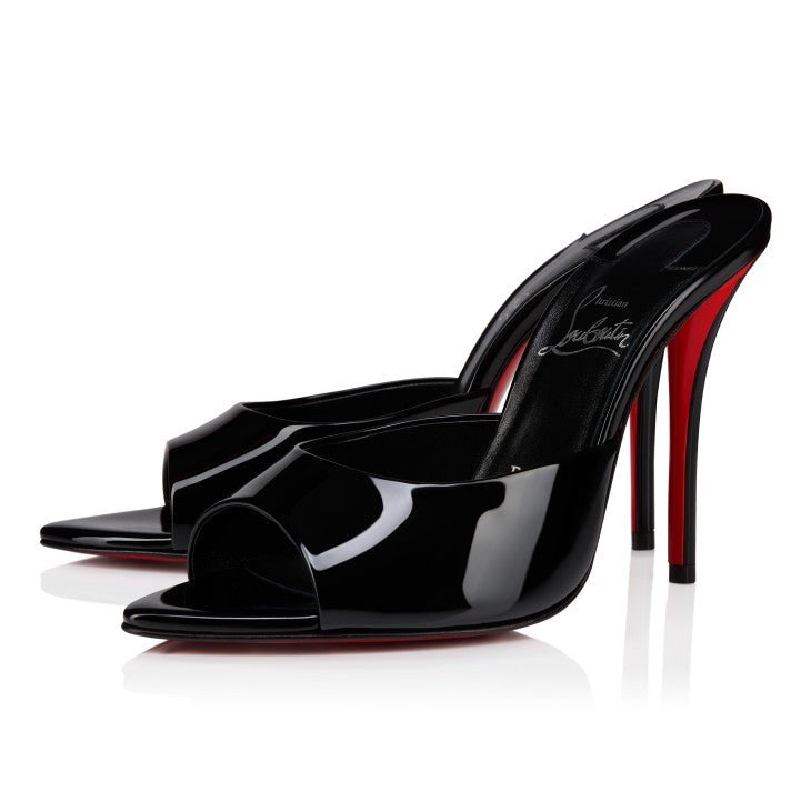 Christian Louboutin Black Patent Leather Peep-Toe Mule Heels 1
