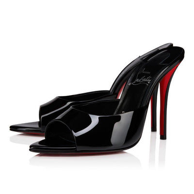 Christian Louboutin Black Patent Leather Peep-Toe Mule Heels