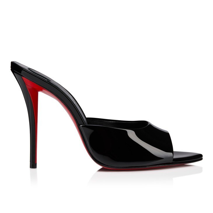 Christian Louboutin Black Patent Leather Peep-Toe Mule Heels 2