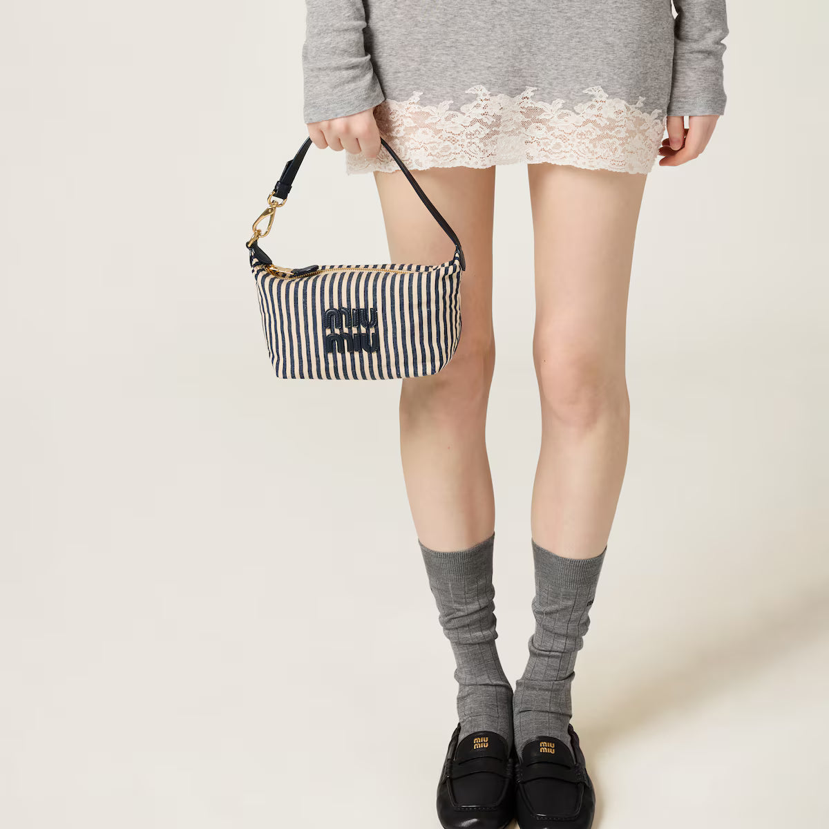 Miu Miu Beige/Baltic Blue Jacquard Fabric Pouch 4