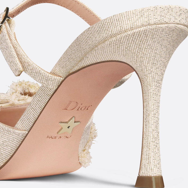 Dior Adiorable Heeled Mule Gold-Tone Fringed Laminated Grosgrain 3