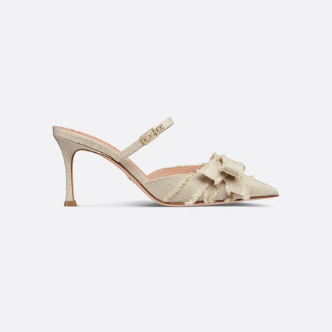 Dior Adiorable Heeled Mule Gold - Tone Fringed Laminated Grosgrain - BEAUTY BAR