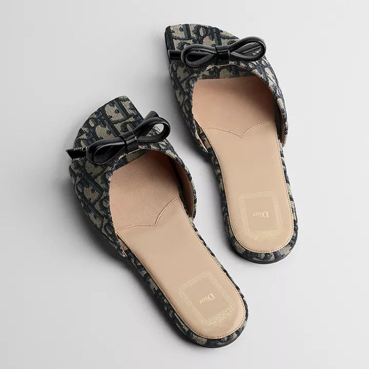 Dior Bow Slide Deep Blue Dior Oblique Embroidered Cotton 3