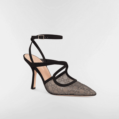 Dior Capture Pump Black Transparent Mesh with Silver-Tone Strass Cannage Motif