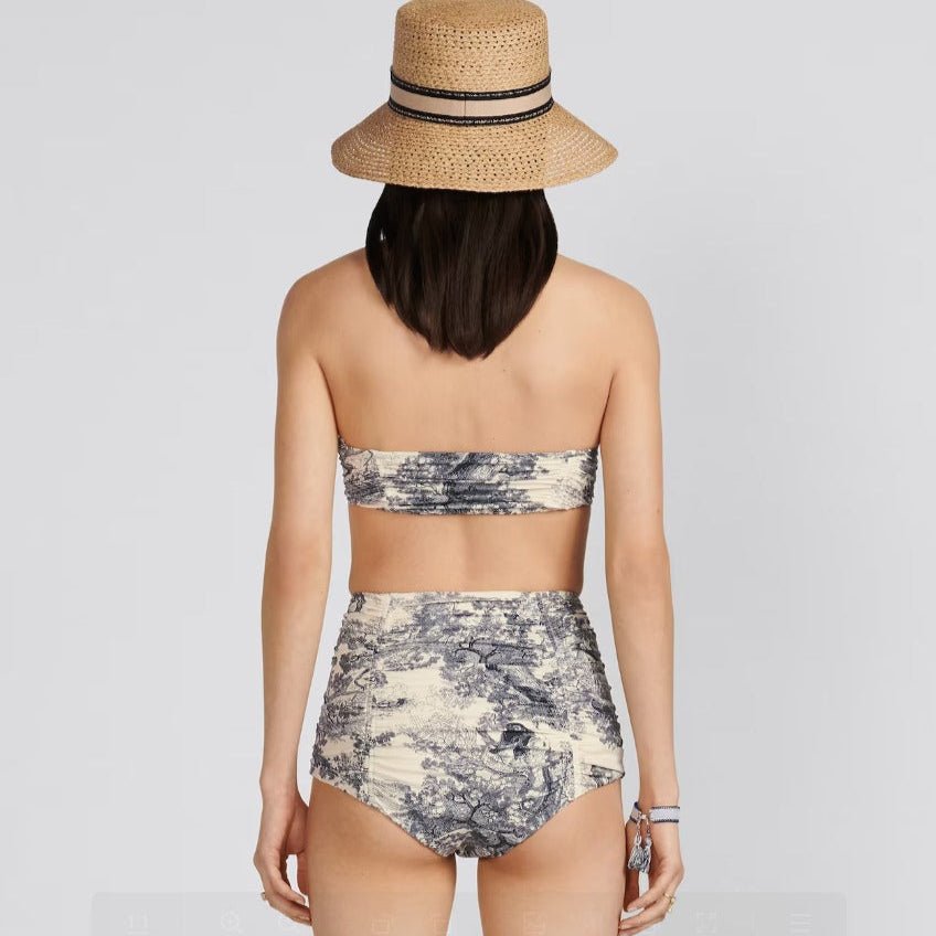 Dior Dioriviera One Piece Strapless Bikini White And Blue Toile De Jouy Technical Fabric 3