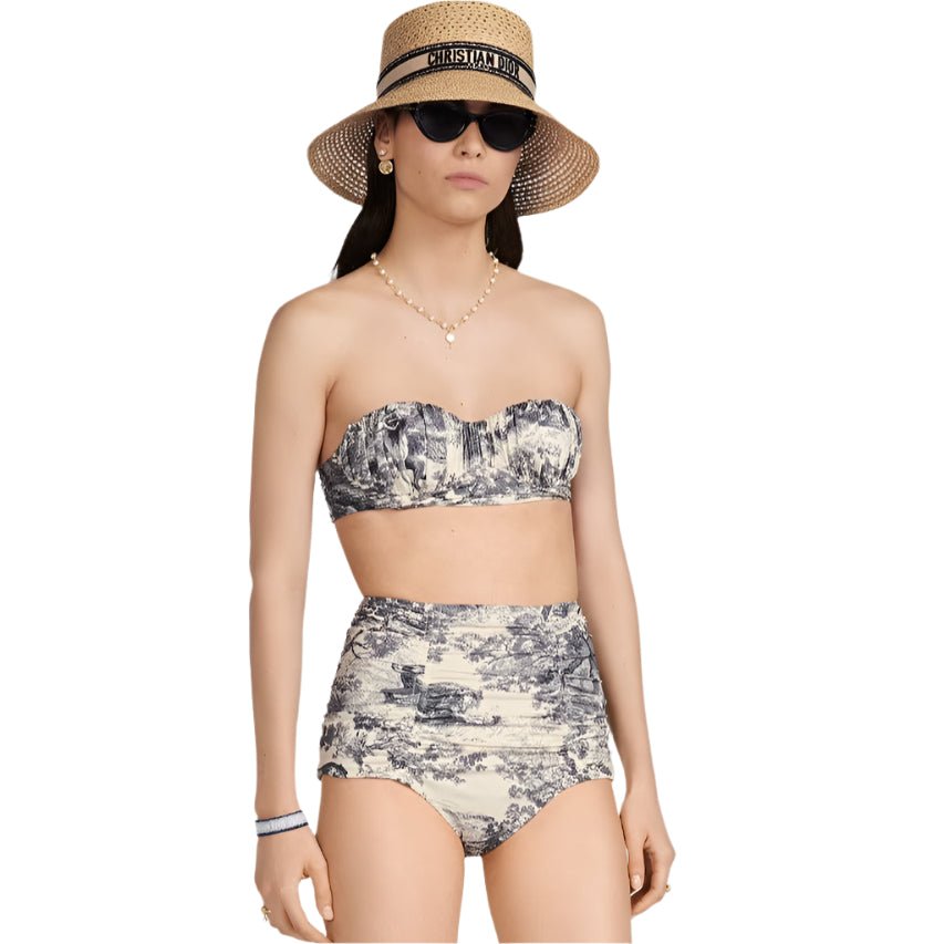 Dior Dioriviera One Piece Strapless Bikini White And Blue Toile De Jouy Technical Fabric 1