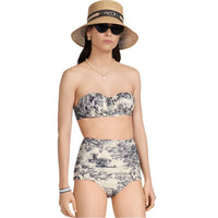 Dior Dioriviera One Piece Strapless Bikini White And Blue Toile De Jouy Technical Fabric