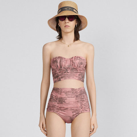 Dior Dioriviera One Piece Strapless Bikini White And Pink Toile De Jouy Technical Fabric - BEAUTY BAR