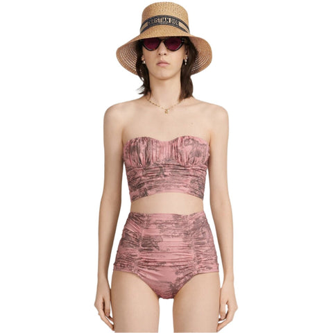 Dior Dioriviera One Piece Strapless Bikini White And Pink Toile De Jouy Technical Fabric - BEAUTY BAR