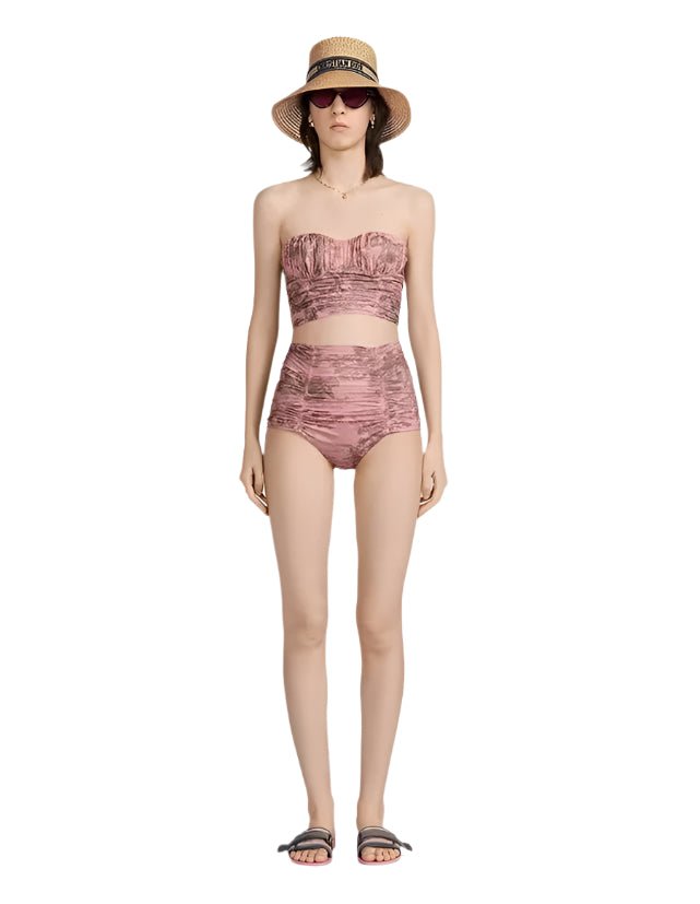 Dior Dioriviera One Piece Strapless Bikini White And Pink Toile De Jouy Technical Fabric 5