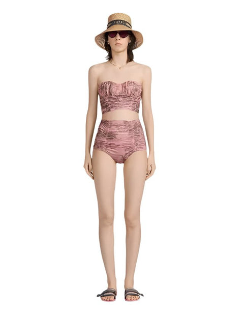 Dior Dioriviera One Piece Strapless Bikini White And Pink Toile De Jouy Technical Fabric - BEAUTY BAR