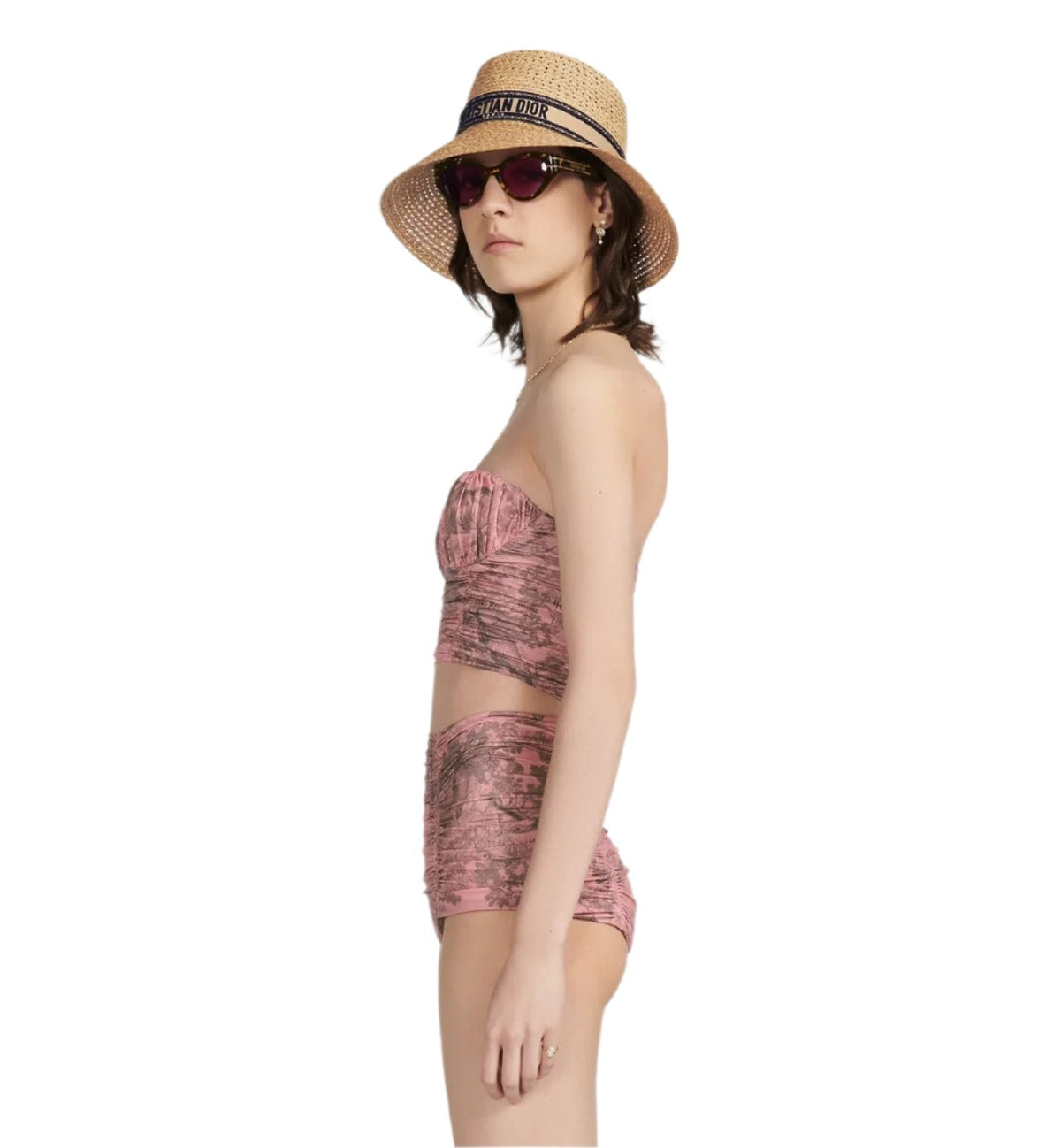 Dior Dioriviera One Piece Strapless Bikini White And Pink Toile De Jouy Technical Fabric 4