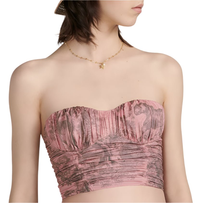 Dior Dioriviera One Piece Strapless Bikini White And Pink Toile De Jouy Technical Fabric 3
