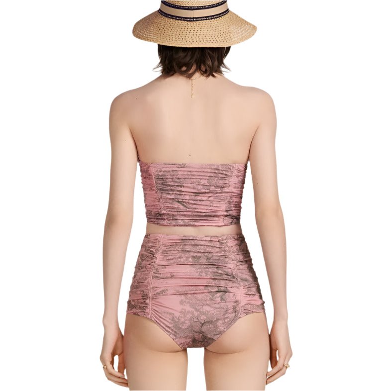 Dior Dioriviera One Piece Strapless Bikini White And Pink Toile De Jouy Technical Fabric 2