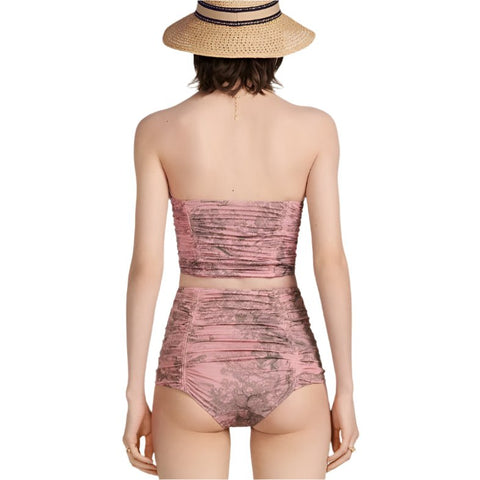 Dior Dioriviera One Piece Strapless Bikini White And Pink Toile De Jouy Technical Fabric - BEAUTY BAR