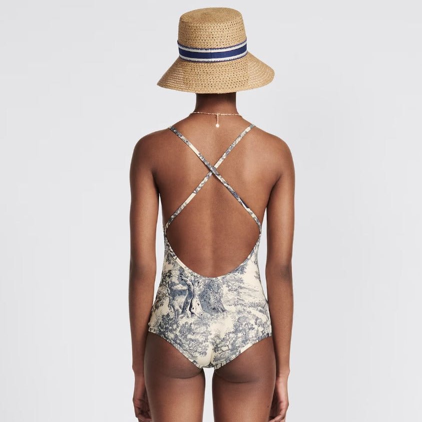 Dior Dioriviera One Piece Swimsuit Brief White And Blue Toile De Jouy Technical Fabric 4