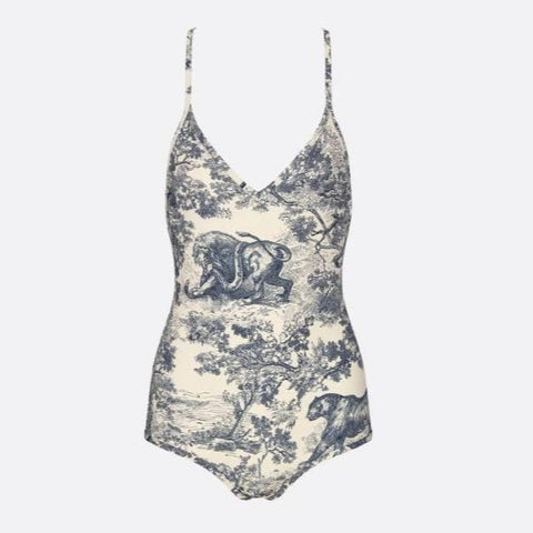 Dior Dioriviera One Piece Swimsuit Brief White And Blue Toile De Jouy Technical Fabric - BEAUTY BAR