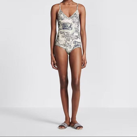 Dior Dioriviera One Piece Swimsuit Brief White And Blue Toile De Jouy Technical Fabric - BEAUTY BAR