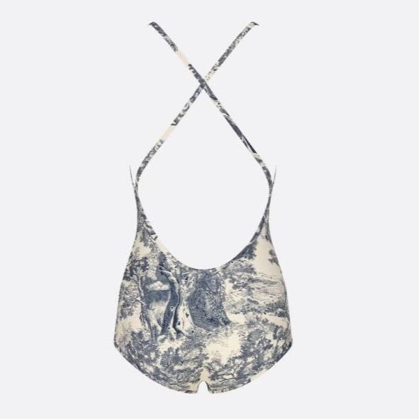 Dior Dioriviera One Piece Swimsuit Brief White And Blue Toile De Jouy Technical Fabric 6