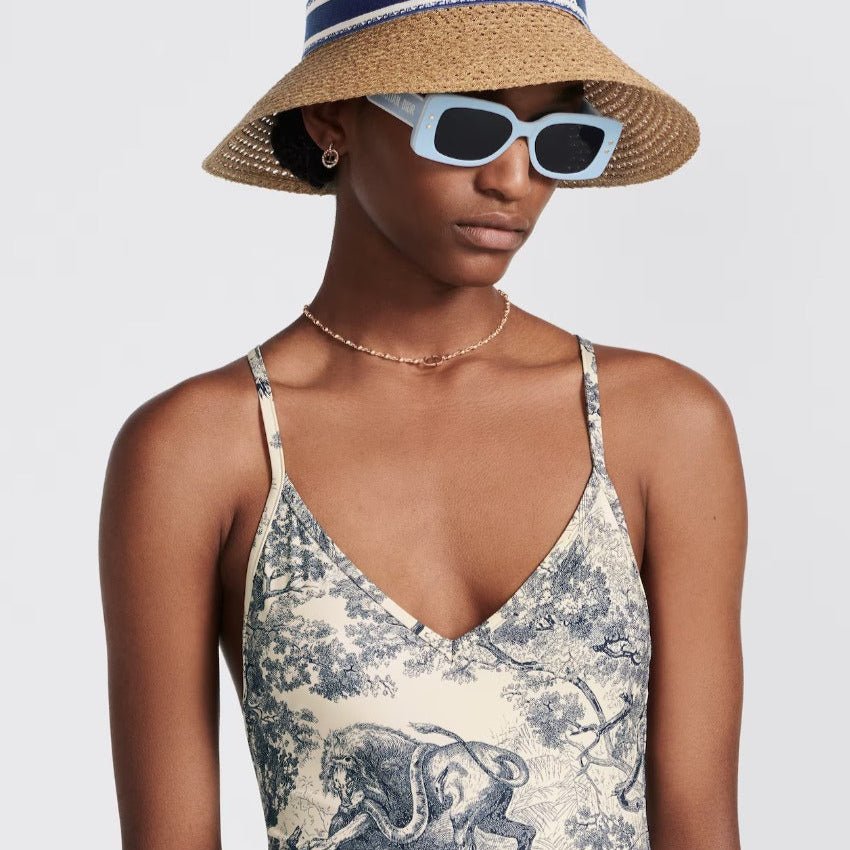 Dior Dioriviera One Piece Swimsuit Brief White And Blue Toile De Jouy Technical Fabric 3