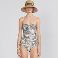 Dior Dioriviera One Piece Swimsuit White And Blue Toile De Jouy Technical Fabric