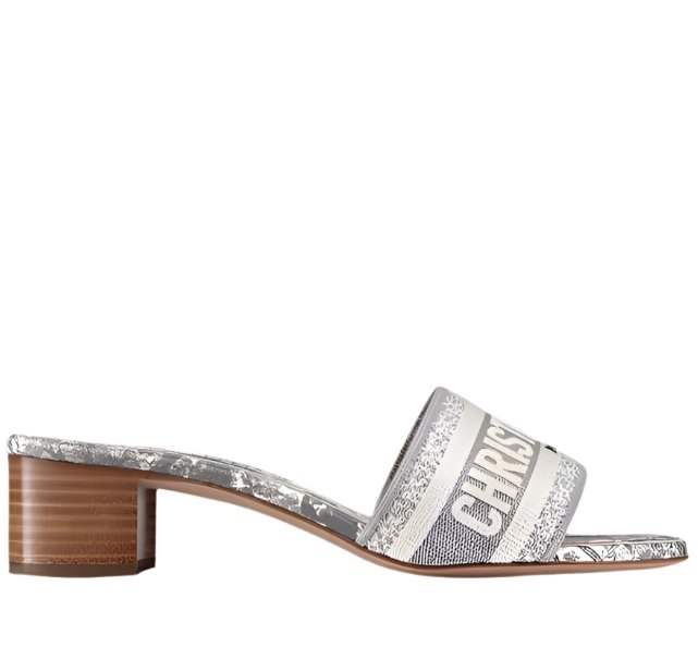 Dior Dway Heeled Slide Gray Toile De Jouy Embroidered 3