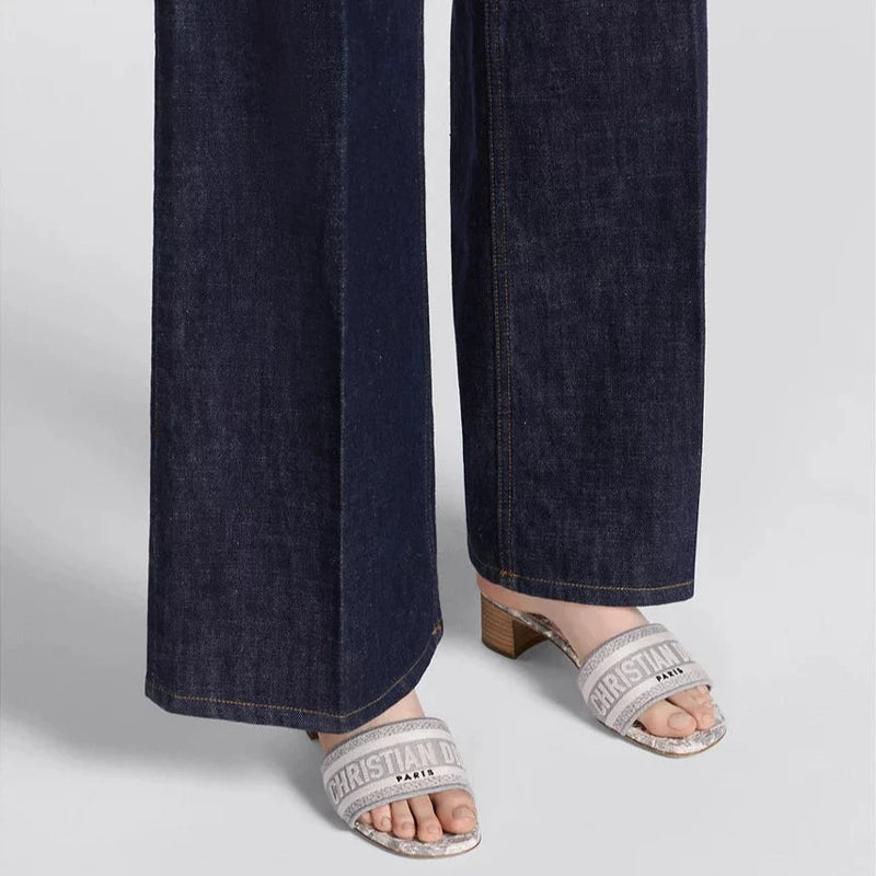 Dior Dway Heeled Slide Gray Toile De Jouy Embroidered 4