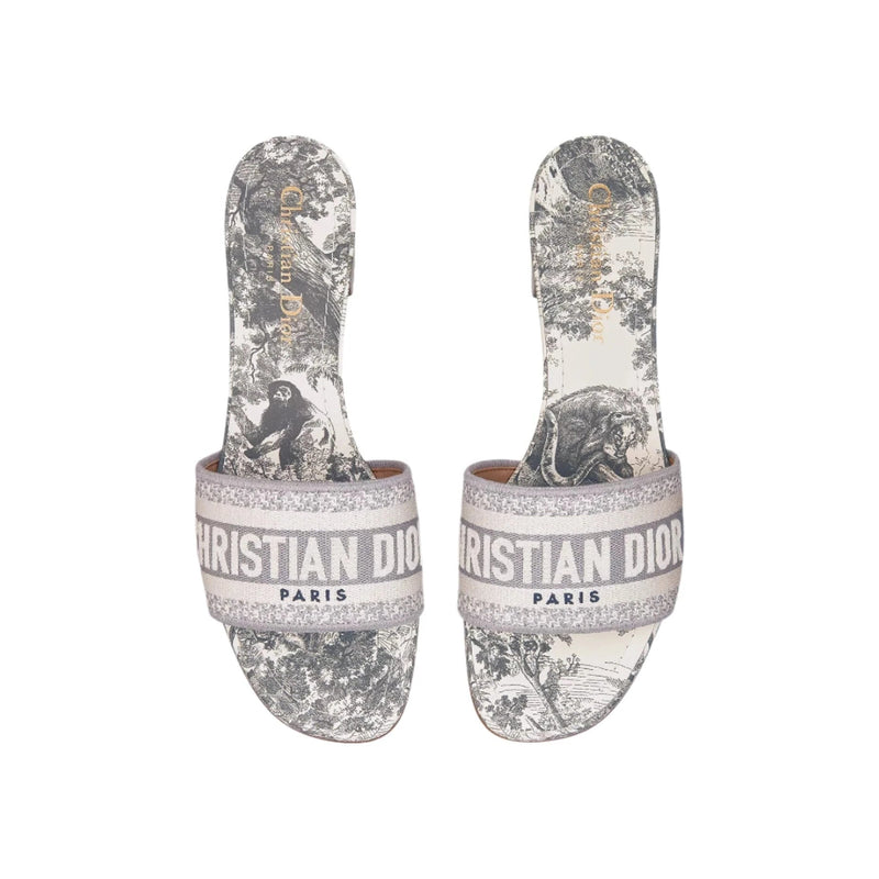 Dior Dway Heeled Slide Gray Toile De Jouy Embroidered 2