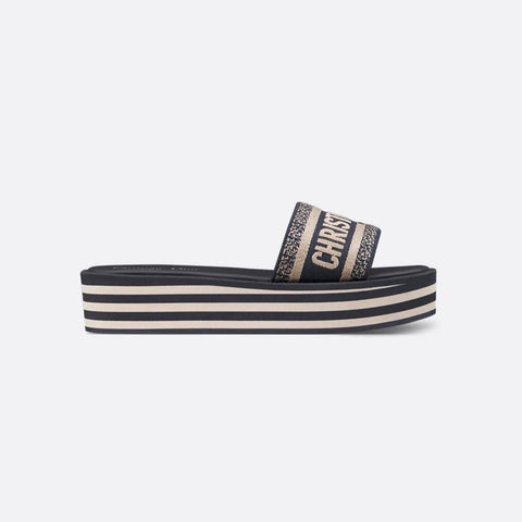 Dior Dway Platform Slide Deep Blue Embroidered Cotton - BEAUTY BAR