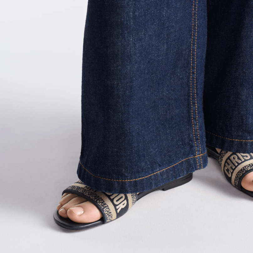 Dior Dway Slide Deep Black Embroidered Cotton 5