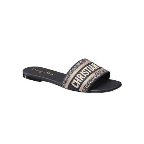 Dior Dway Slide Deep Black Embroidered Cotton