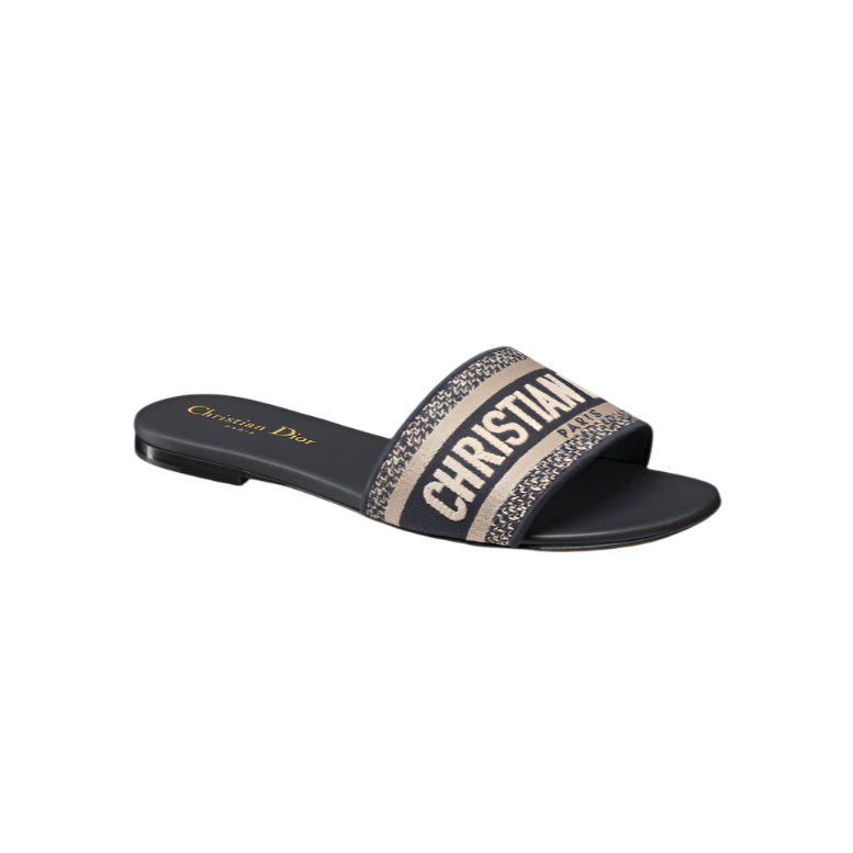 Dior Dway Slide Deep Black Embroidered Cotton