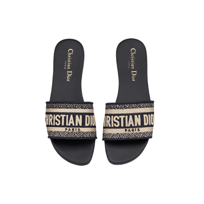 Dior Dway Slide Deep Black Embroidered Cotton 3