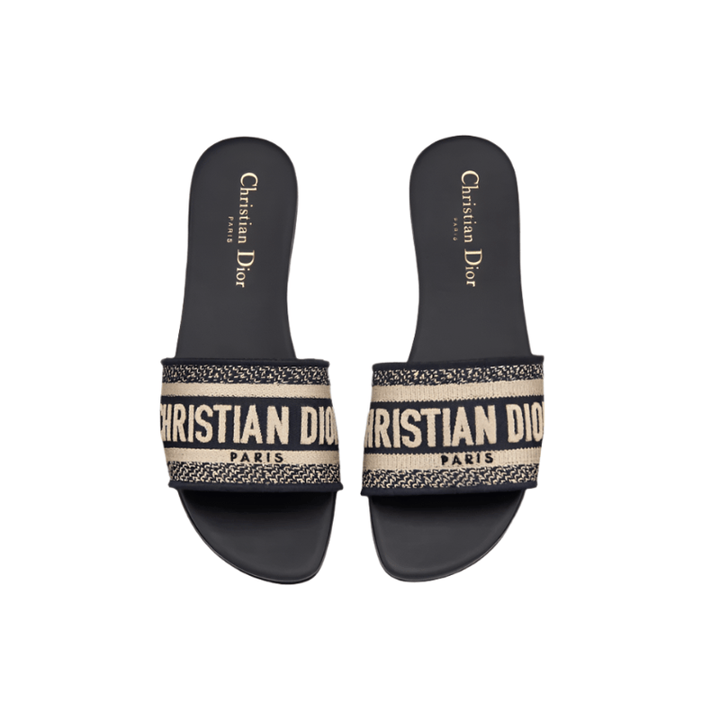 Dior Dway Slide Deep Black Embroidered Cotton 3