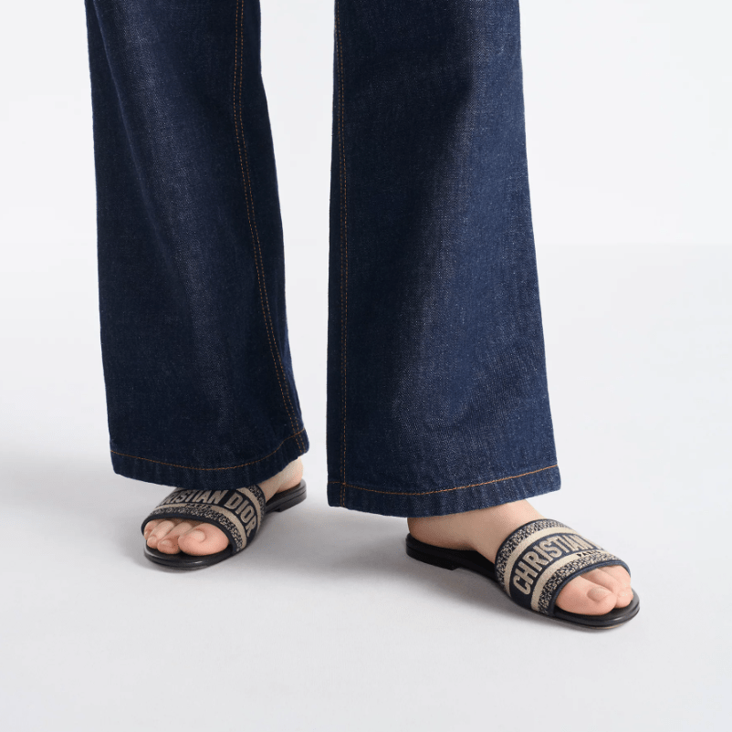 Dior Dway Slide Deep Black Embroidered Cotton 4
