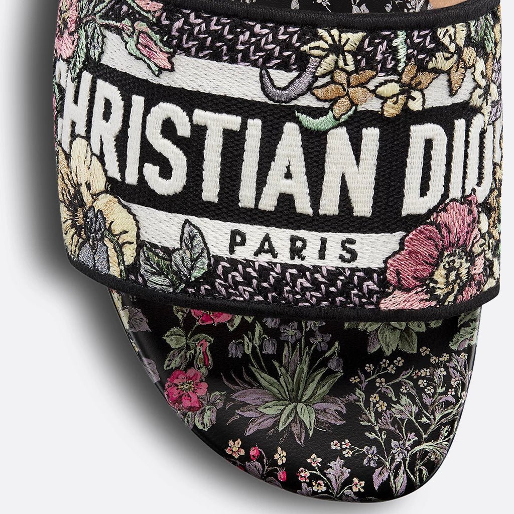 Dior Dway Slide Embroidered Cotton And Black Multicolor Millefiori Unicorn Motif 5