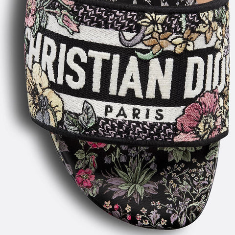 Dior Dway Slide Embroidered Cotton And Black Multicolor Millefiori Unicorn Motif - BEAUTY BAR