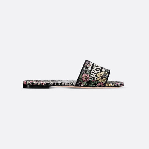 Dior Dway Slide Embroidered Cotton And Black Multicolor Millefiori Unicorn Motif
