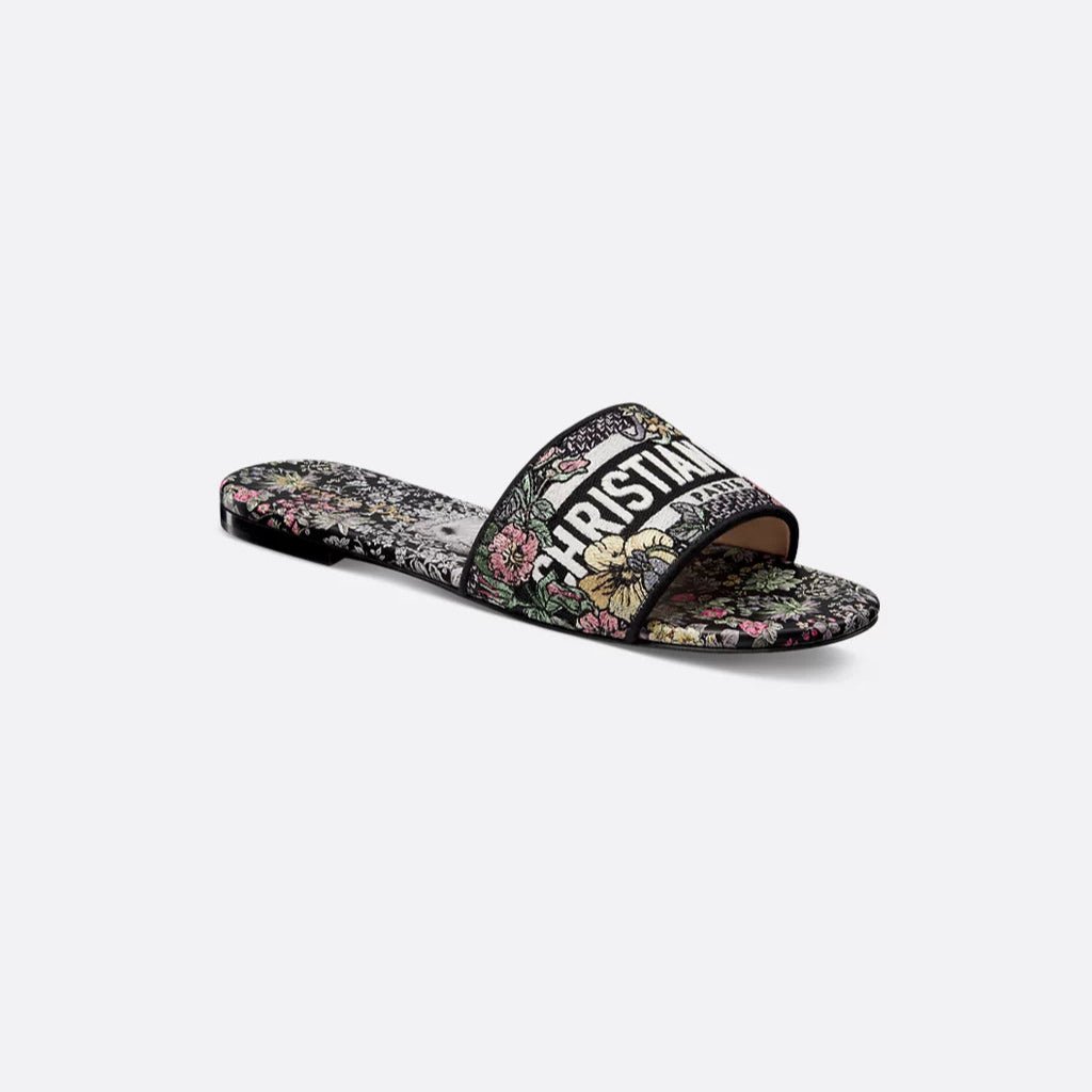 Dior Dway Slide Embroidered Cotton And Black Multicolor Millefiori Unicorn Motif 2
