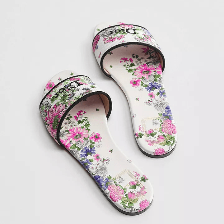 Dior Dway Slide Embroidered Cotton and Multicolor Dior Hortensia Garden Motif 3