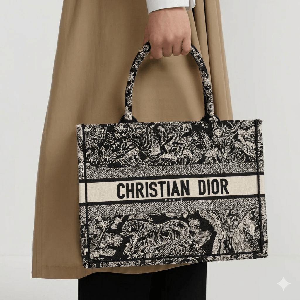Dior Large Book Tote In Ecru And Black Toile De Jouy Embroidery 4