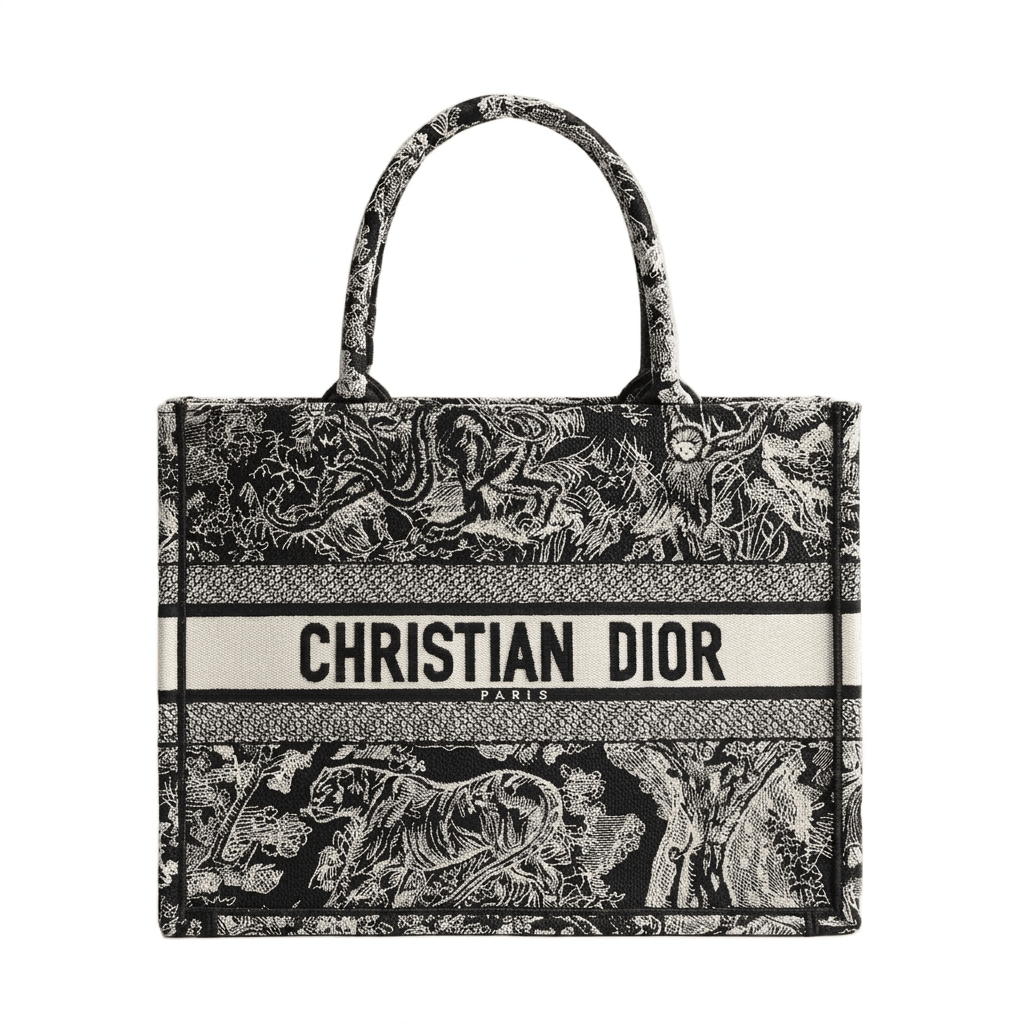 Dior Large Book Tote In Ecru And Black Toile De Jouy Embroidery 1