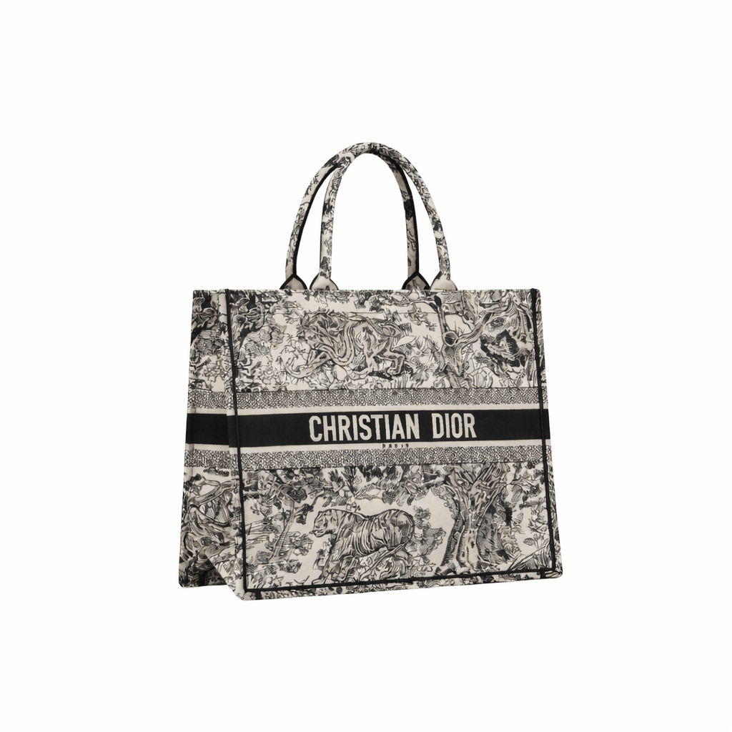 Dior Large Book Tote In Ecru And Black Toile De Jouy Embroidery 2