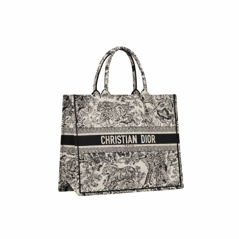 Dior Large Book Tote In Ecru And Black Toile De Jouy Embroidery 2