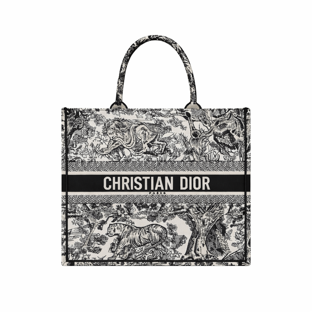Dior Large Book Tote In Ecru And Black Toile De Jouy Embroidery 1
