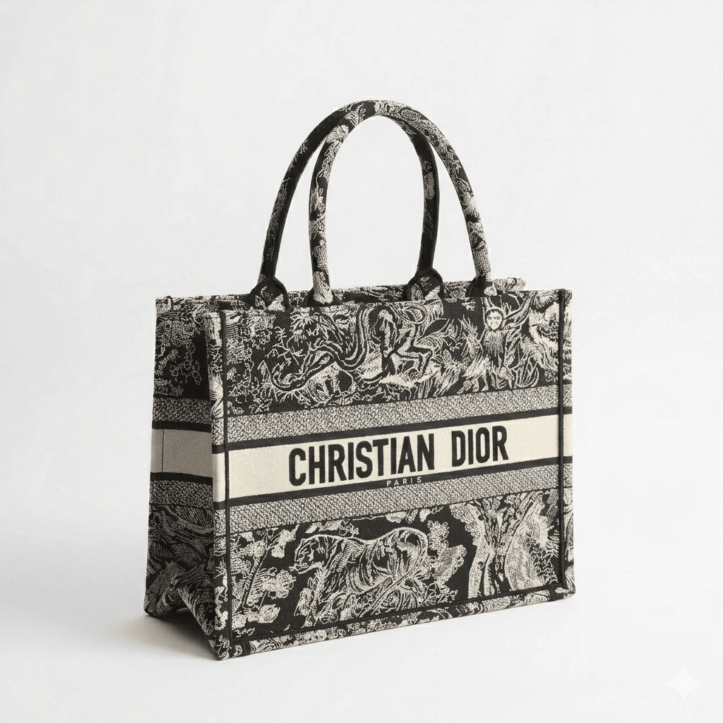 Dior Large Book Tote In Ecru And Black Toile De Jouy Embroidery 2